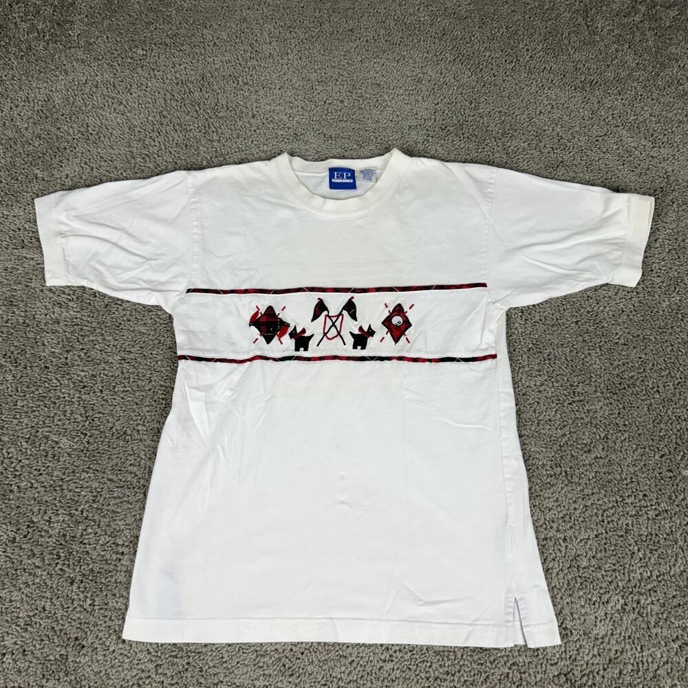 Vintage EP Pro Shirt Mens Small White Scottie Dog Plaid Golf Embroidered Tee